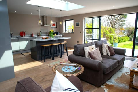 Kitchen/living/dining area with doors leading to the terrace