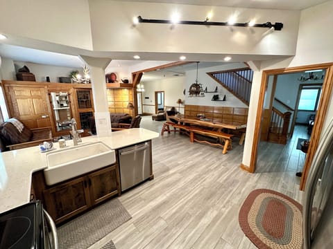 Main level kitchen, dining and living room