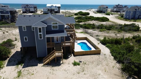The Salty Dog - Aerial view of The Salty Dog vacation rental with private pool, Carova Beach 4x4 Northern Outer Banks NC