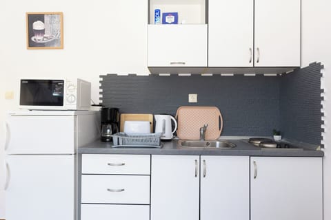 Apartment, Balcony, Sea View | Private kitchen | Fridge, microwave, stovetop, electric kettle