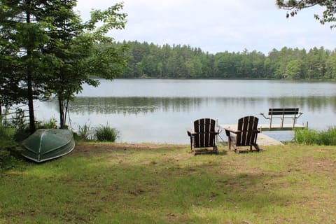 Lakeshore with private dock and rowboat