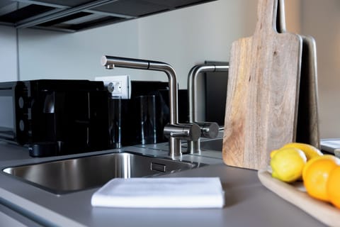 Apartment, Pool View | Private kitchen | Full-size fridge, microwave, stovetop, espresso maker