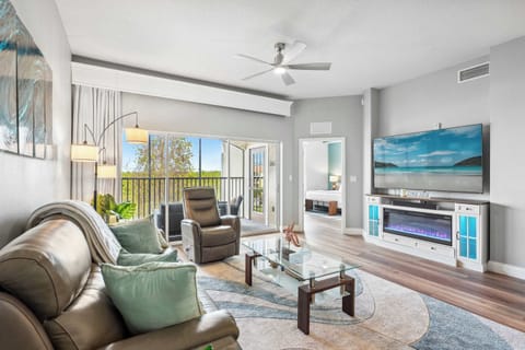 Curl up in the chic living room & stream your favorites on the smart TV