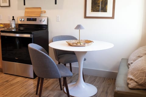 A sleek and modern dining setup for intimate meals.