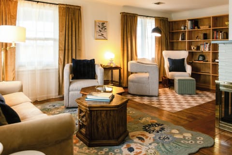 Inviting lounge with natural light.