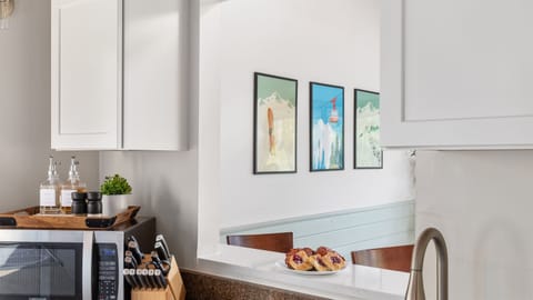 View from the kitchen to the dining room.