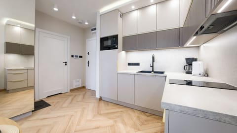 Apartament (218) with sea view | Private kitchen | Fridge, stovetop, electric kettle, cookware/dishes/utensils