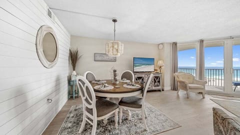 Dining area with shiplap on the walls