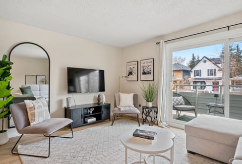 Welcome home! This living space provides a great place for your group to gather and spend time together. Off the back half of the living room is a work space. You also have access to your own private and fully furnished patio, as well as additional sleeping.  