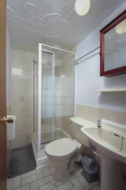 Shower, towels, soap, shampoo