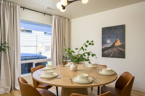 Mid century style dining room with mini bar