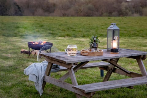 Outdoor furniture and firepit, complementary logs
