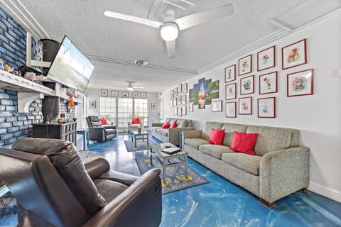Open living room with art gallery wall