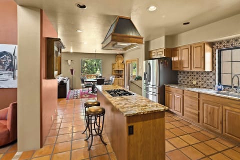 Kitchen flows nicely into the dining and living areas.
