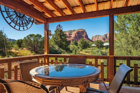 Enjoy al fresco dining on the patio with panoramic red rock views.