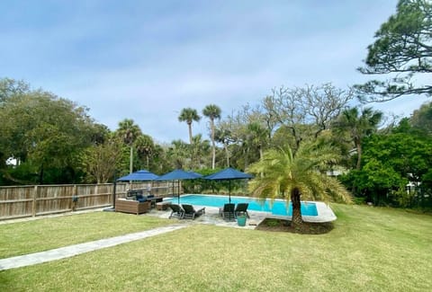 Large private pool in fenced in backyard 