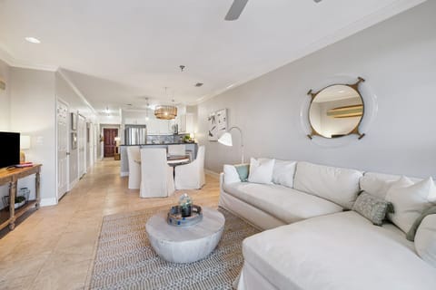 Relax in the open, neutral living area