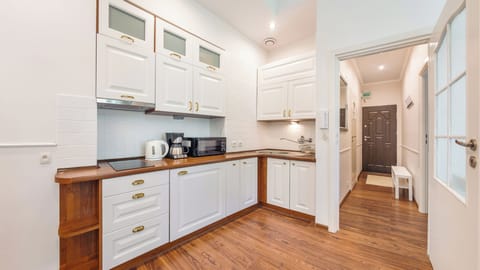 Apartment (1A) | Private kitchen | Fridge, stovetop, electric kettle, cookware/dishes/utensils