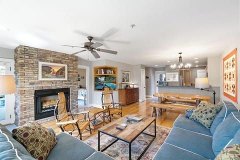 Living Room---Cozy fireplace and Television