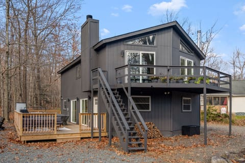 Spacious contemporary cabin surrounded by nature.