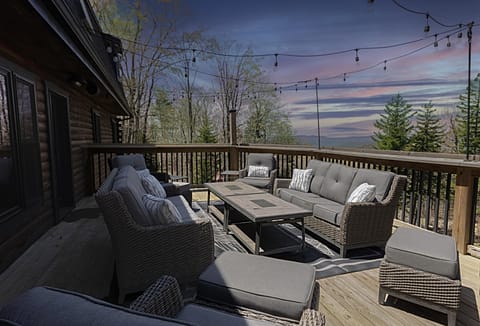 Summer vibes and mountain air!  A view of the deck and scenery in the summer.