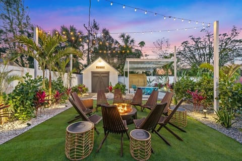 Magical firepit nights with friends and love ones under twinkle lights and palm trees.