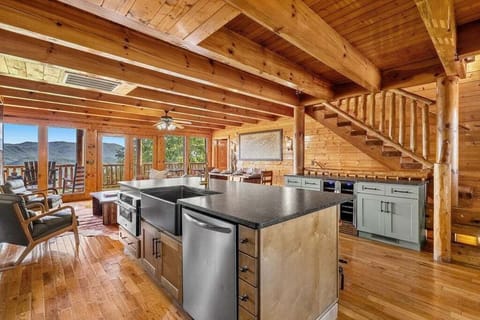 A chef's dream in the mountains—gleaming stainless steel appliances and thoughtful touches throughout.