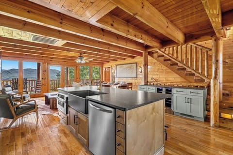 A chef’s dream in the mountains—gleaming stainless steel appliances and thoughtful touches throughout.