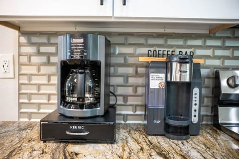 Coffee bar stocked with essentials to start your morning strong.