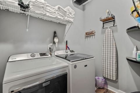 The laundry room was fully supplied to include an iron & steamer. So many games, record player & some toys with a “secret clubhouse” (closet) the kids loved! -Kim S.