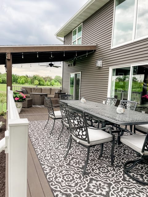 Large deck area with firepit and plenty of space for entertaining.