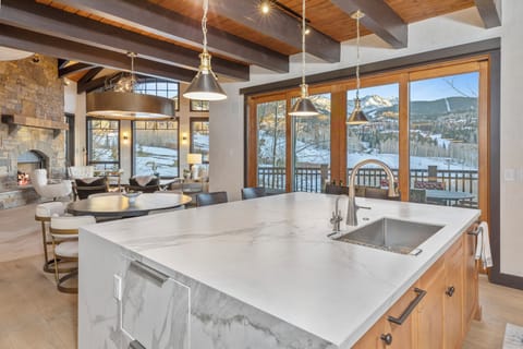 Large kitchen island and sweeping views in kitchen