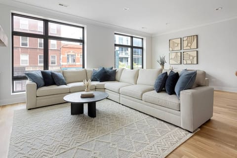 Massive 12` Pottery Barn sectional sofa with full pullout memory foam mattress