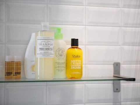 Shower, rainfall showerhead, hair dryer, bathrobes