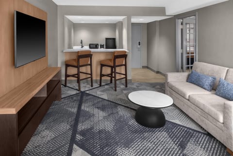 Suite, 1 King Bed (View) | Living area | 32-inch LCD TV with cable channels, TV