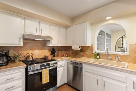 Everything you need: gas stove, InstaPot, air fryer, spices & utensils.