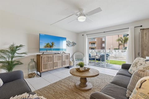 Ground floor condo living space- steps from the beach and pool