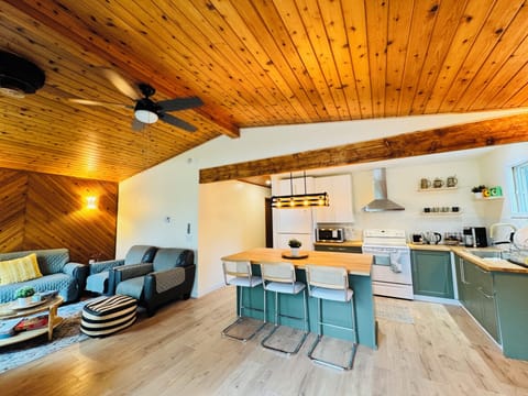 Open layout showing the kitchen & living area
