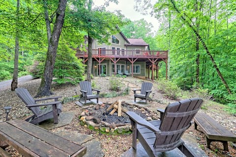 Fire pit looking up to the back of the home. 