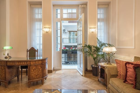 Luxury Apartment, City View | Living area | 32-inch Smart TV with satellite channels, smart speakers