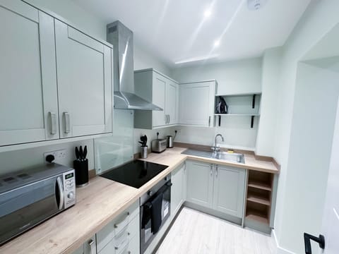 Apartment (1 Bedroom) | Private kitchen | Cookware/dishes/utensils, dining tables