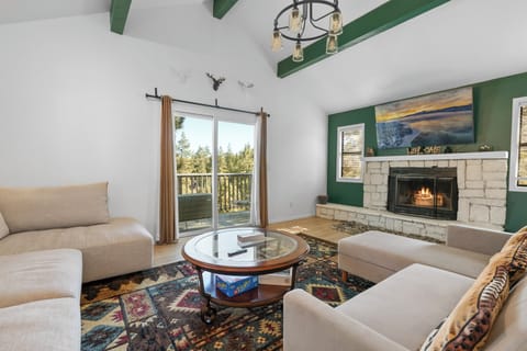 Flat-screen TV, fireplace