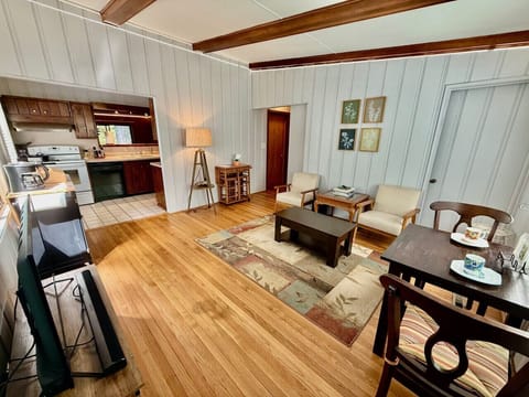 Our front living room with access to kitchen on left and bedrooms straight ahead.