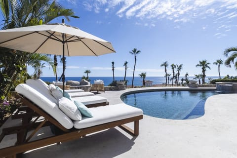 Poolside patio with ocean views