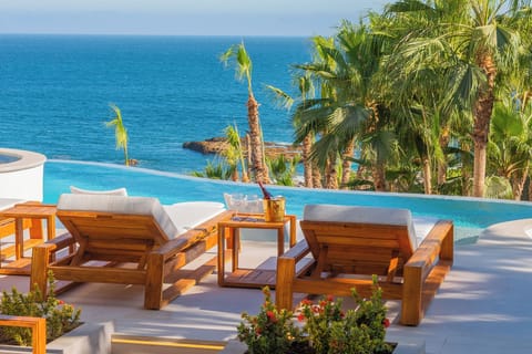 Poolside patio with ocean views