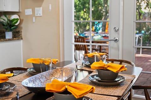 Dining made effortless—this space comes fully stocked with all the cutlery and dinnerware you need for every occasion.