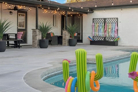 Large pool with pool floats