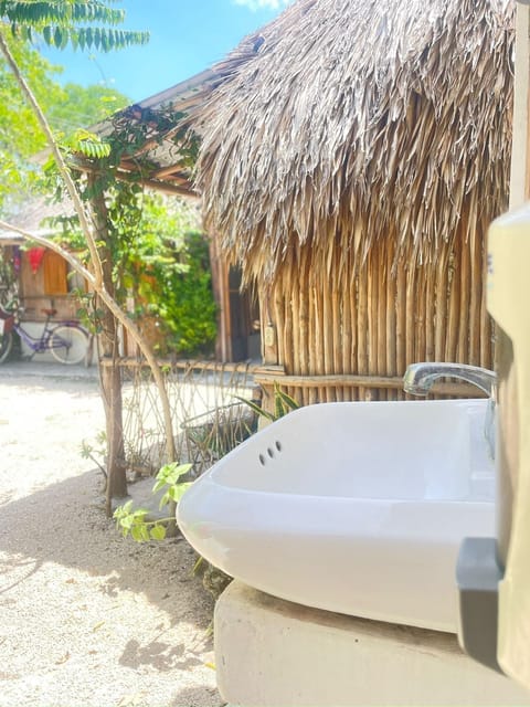 Shower, rainfall showerhead, towels, soap