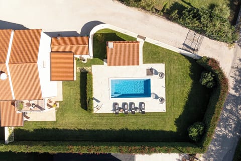 Beautiful top view of the private pool and spacious outdoor area.
