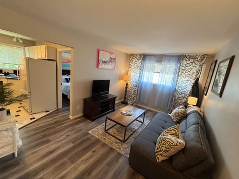 Cozy living area with a sofabed.